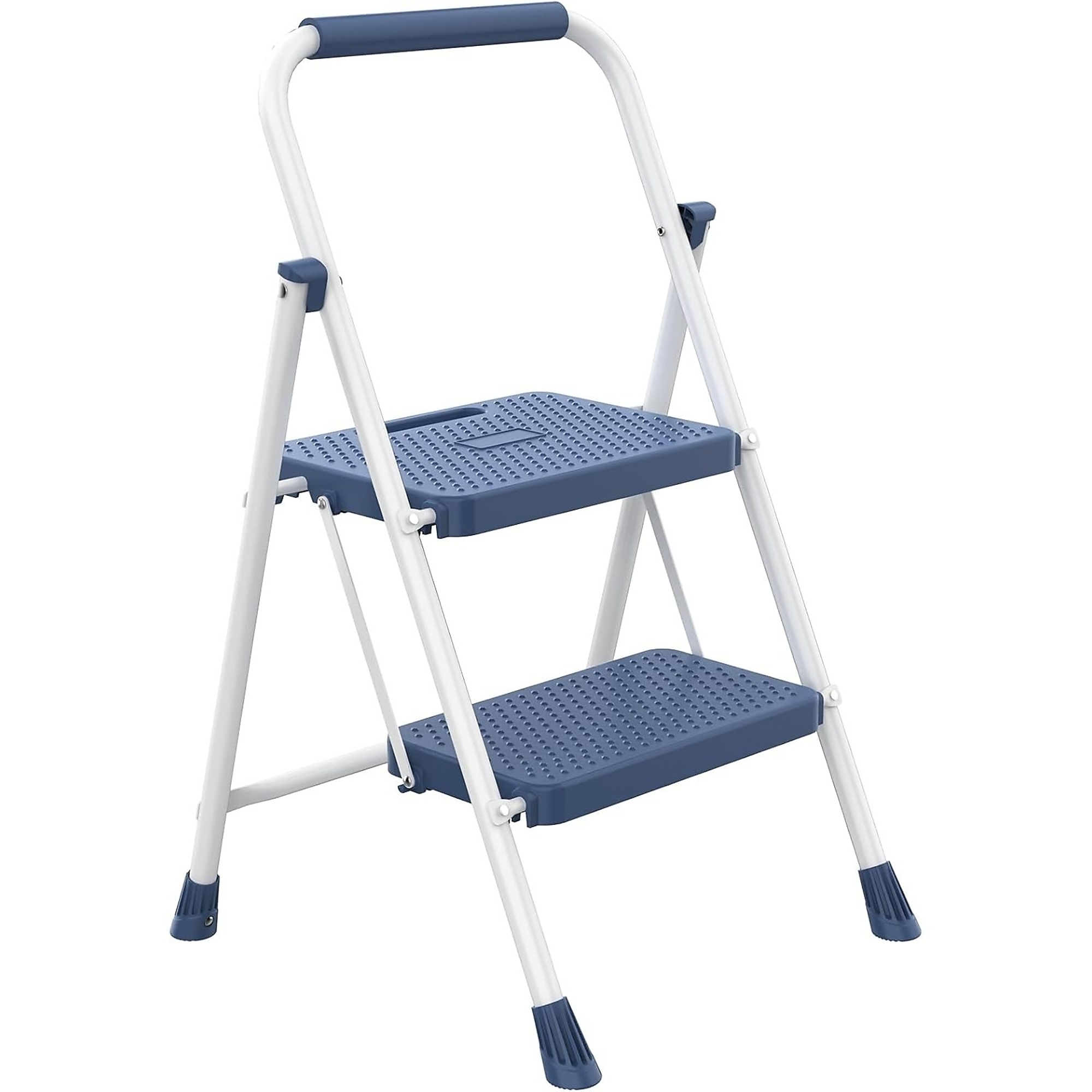2-Step Lightweight Steel Step Stool (8 ft. Reach) with Safety Lock, 800 lb. Load Capacity, Blue